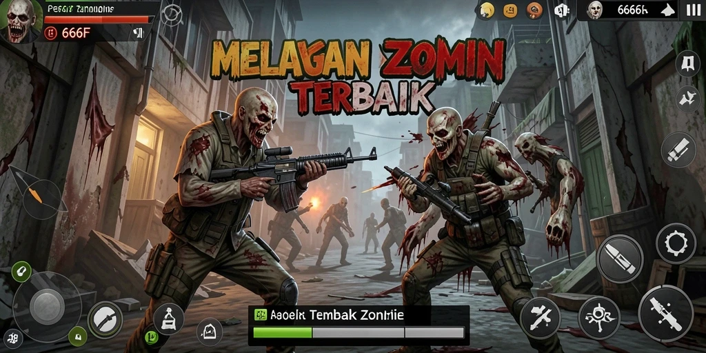 Tampilan antarmuka permainan 666F saat melawan zombie.