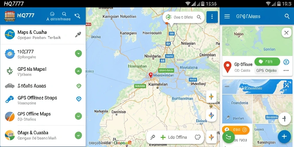 Antarmuka pengguna aplikasi GPS Offline Maps HQ777 yang intuitif dan informatif.