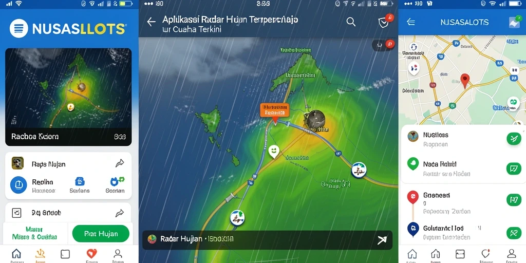 Antarmuka aplikasi NUSASLOTS menunjukkan peta radar hujan dengan jelas.
