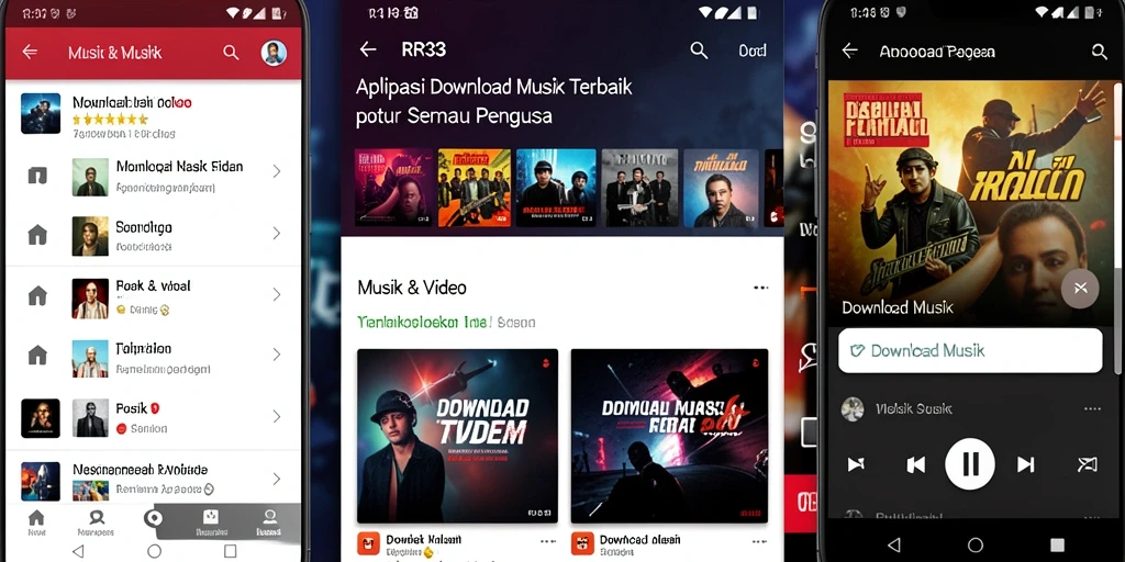 Tampilan antarmuka RR33 dengan fungsi Download Musik yang intuitif.