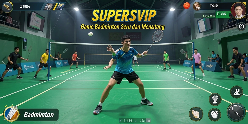 Antarmuka permainan SUPERSVIP dengan fungsi badminton yang menarik.
