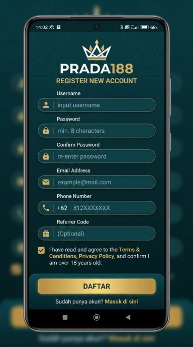 Panduan Registrasi Akun Baru prada188 di Android