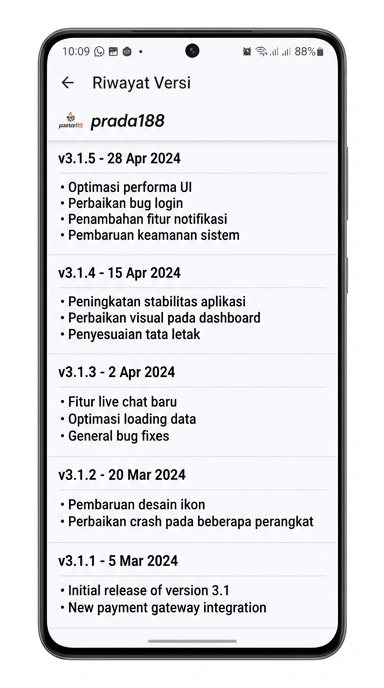 Riwayat Versi prada188 untuk Pengguna Android